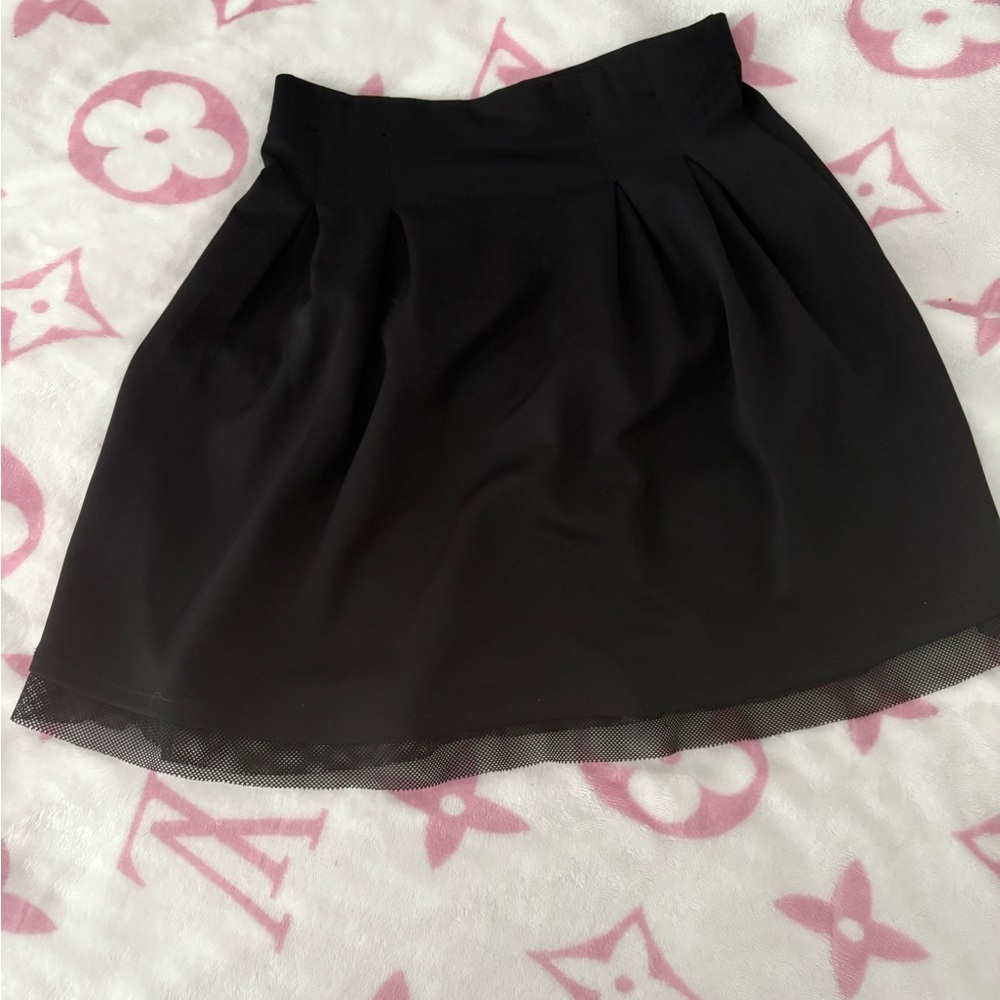 INC International Concepts Black Pleated Skater Mini Skirt